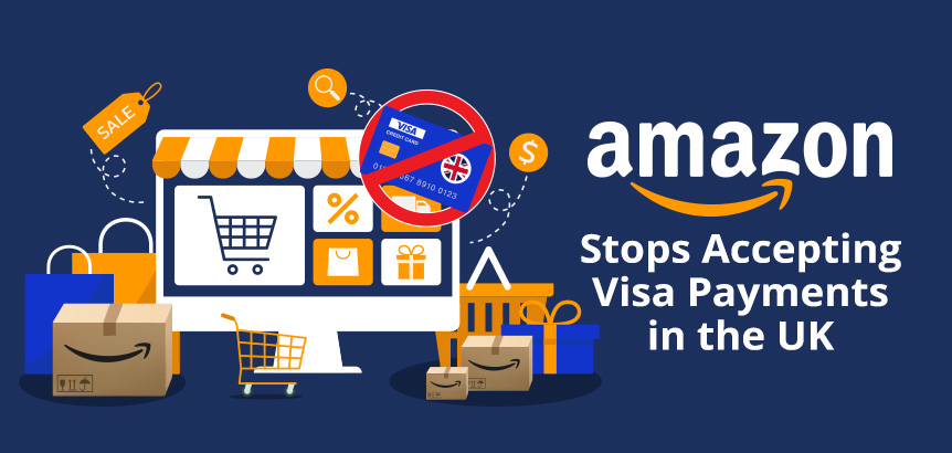 Laptop Displaying Online Store Surrounded by Boxes And a No Visa Credit Card Since Amazon Stop Accepting Them