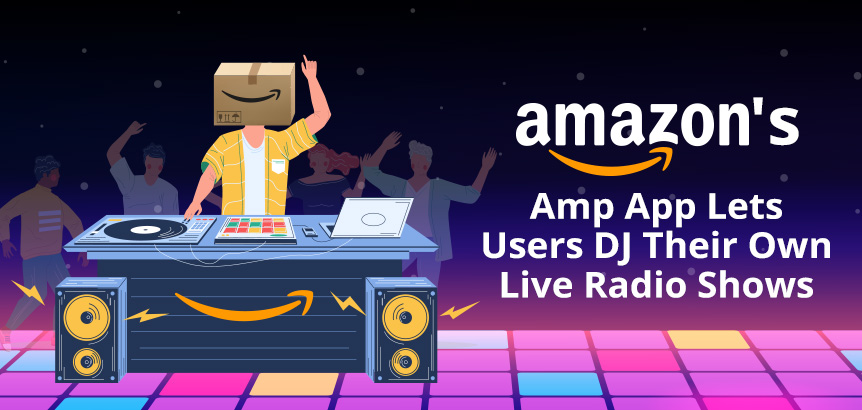 Dancers Surrounding DJ As He Wears Amazon Box on Head Using Amazon's Amp App To Play Music