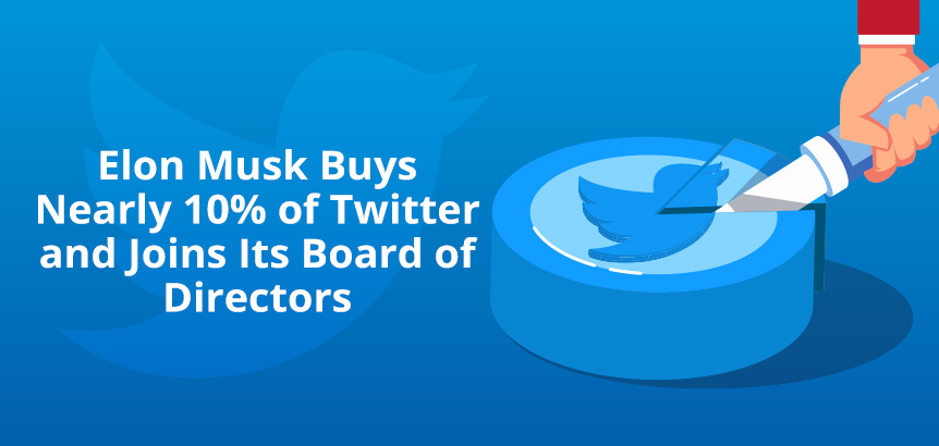 Hand Slicing Twitter Pie Symbolizing Elon Musk Owning 10% of Twitter and Joined Board of Director