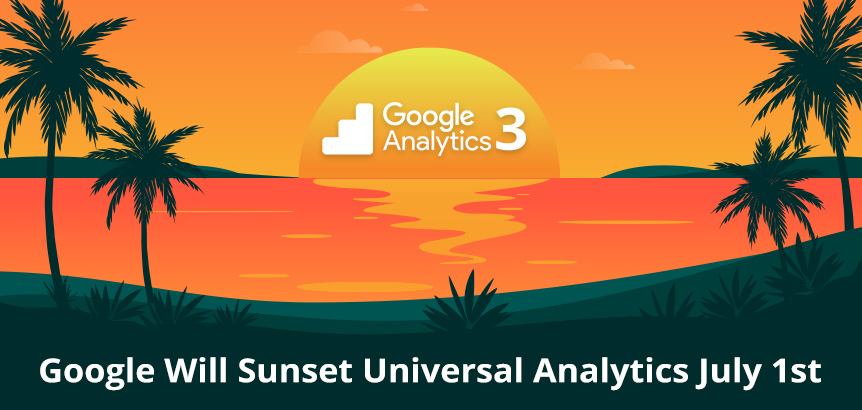 Beach Showing Sun-Setting With Google Analytics 3 Text on It, Symbolizing Google Sunsetting the Tool July 1st