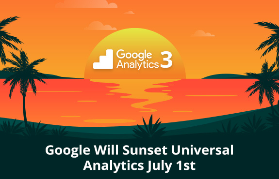 Beach Showing Sun-Setting With Google Analytics 3 Text on It, Symbolizing Google Sunsetting the Tool July 1st