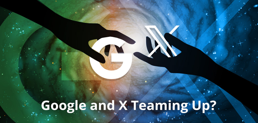 Two hands reaching with one holding a G and the other holding an X