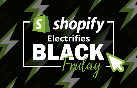 Shopping Bag with Shopify Logo and Lightning Background Shopify Electrifies Black Friday