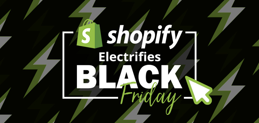 Shopping Bag with Shopify Logo and Lightning Background Shopify Electrifies Black Friday