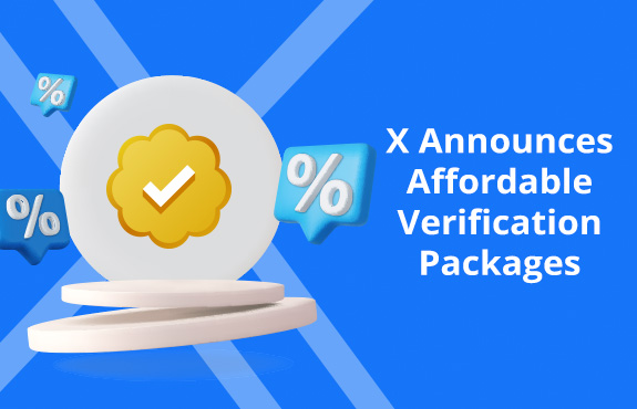 X Verification Badge on Podium with Sale Icons Surrounding It