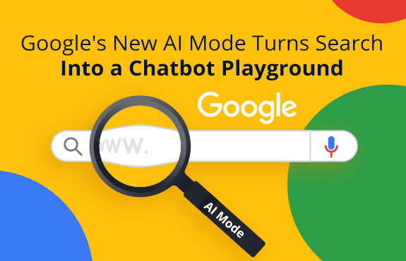 Magnifying Glass with Name AI Mode Over Google Search Bar