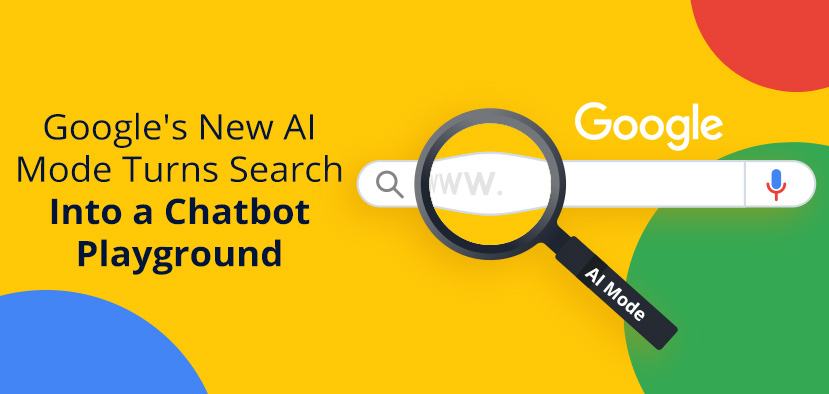 Magnifying Glass with Name AI Mode Over Google Search Bar