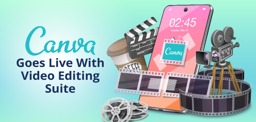 Canva Logo on Phone Surrounded by Videography Gear as Company Launches Video Editing Feature