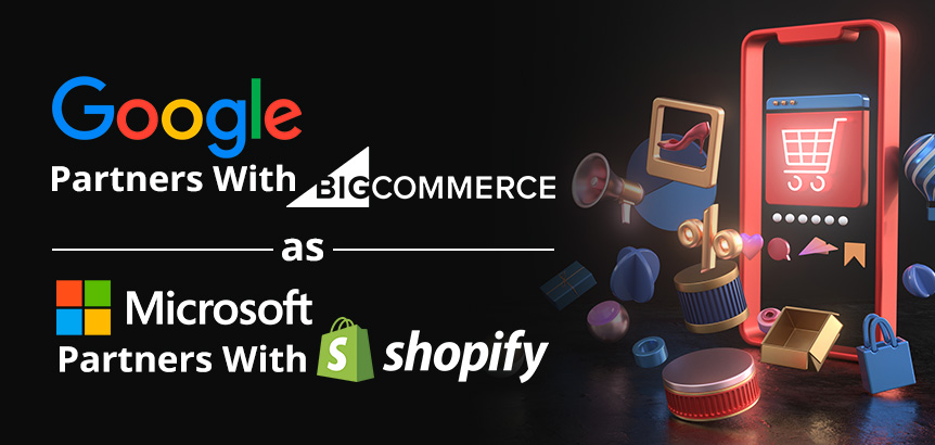 Phone With Ecommerce Iconography Representing How Google Partnered With BigCommerce as Microsoft Partnered With Shopify